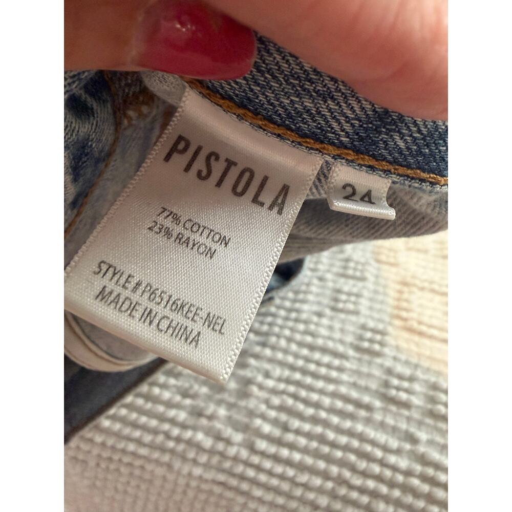 Pistola Nell Relaxed Straight Jeans 24 Light Wash Distressed Raw Hem Designer - Picture 10 of 10